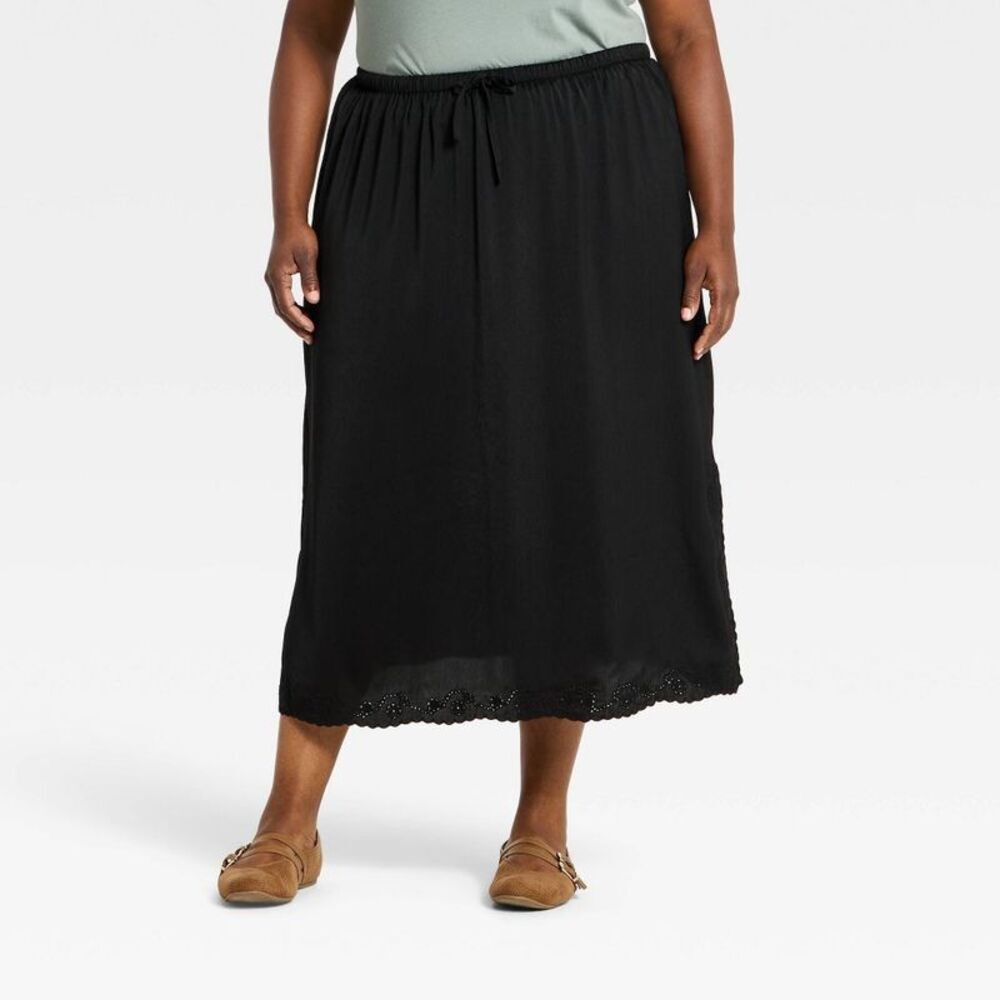 Women's Cutwork Midi A-Line Skirt - Universal Thread Black XXL